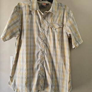 Merrell Men's L Plaid Snap Button Shirt Opti-Wick Vented Hiking Fishing UPF 20+